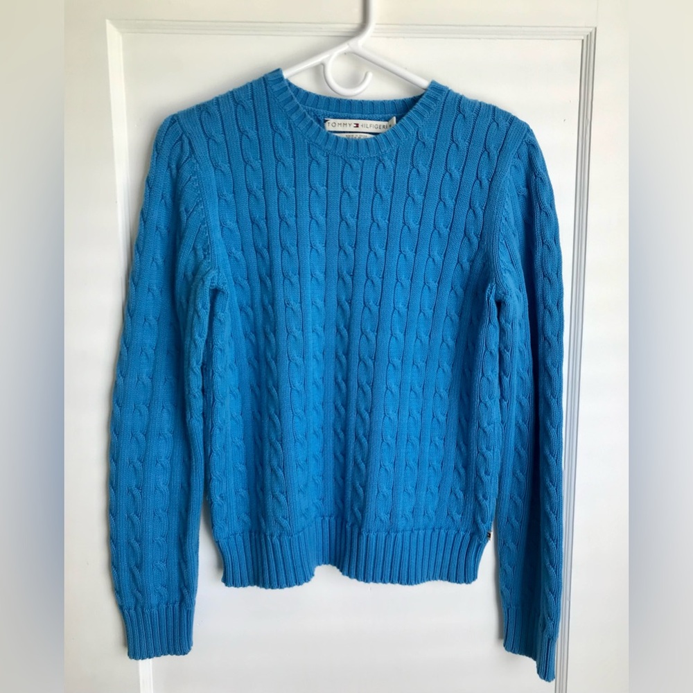 Tommy Hilfiger Premium Cable Knit Blue Sweatshirt Size Medium